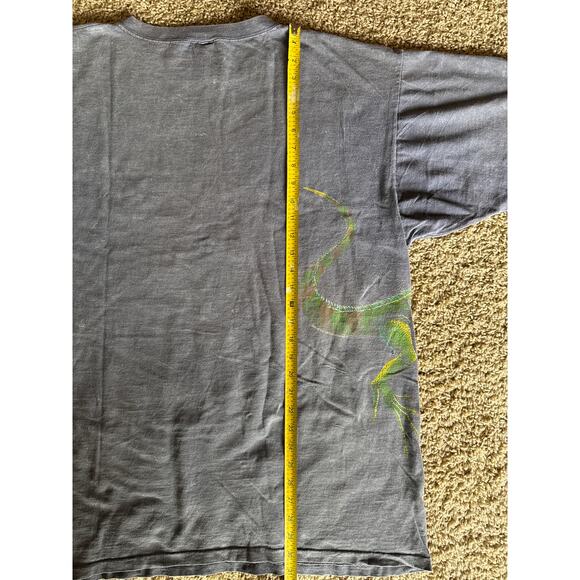 VTG Iguana Wrap Around Harlequin Nature Graphics Faded Black XXL Single Stitch T - Picture 8 of 8